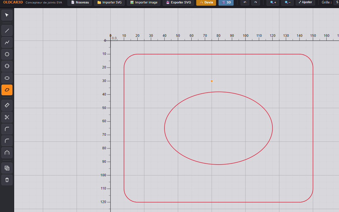 Ellipse d'ouverture centrale ajoutée au rectangle